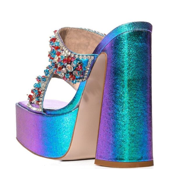 AZALEA WANG " ROYALTY RUMBLE " EMBELLISHED CHUNKY MULE IN BLUE(BRAND NEW !!!!!!! - Picture 3 of 7